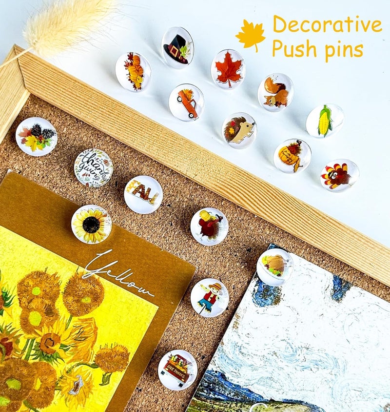 Tandarui 24Pcs Thanksgiving Decorative Push Pins Fall Theme Thumbtacks for Photo Wall, Bulletin Board, Whiteboard,Feature Wall, Cork Board, Map, Office or Home Decor (Thanksgiving) - Image 2